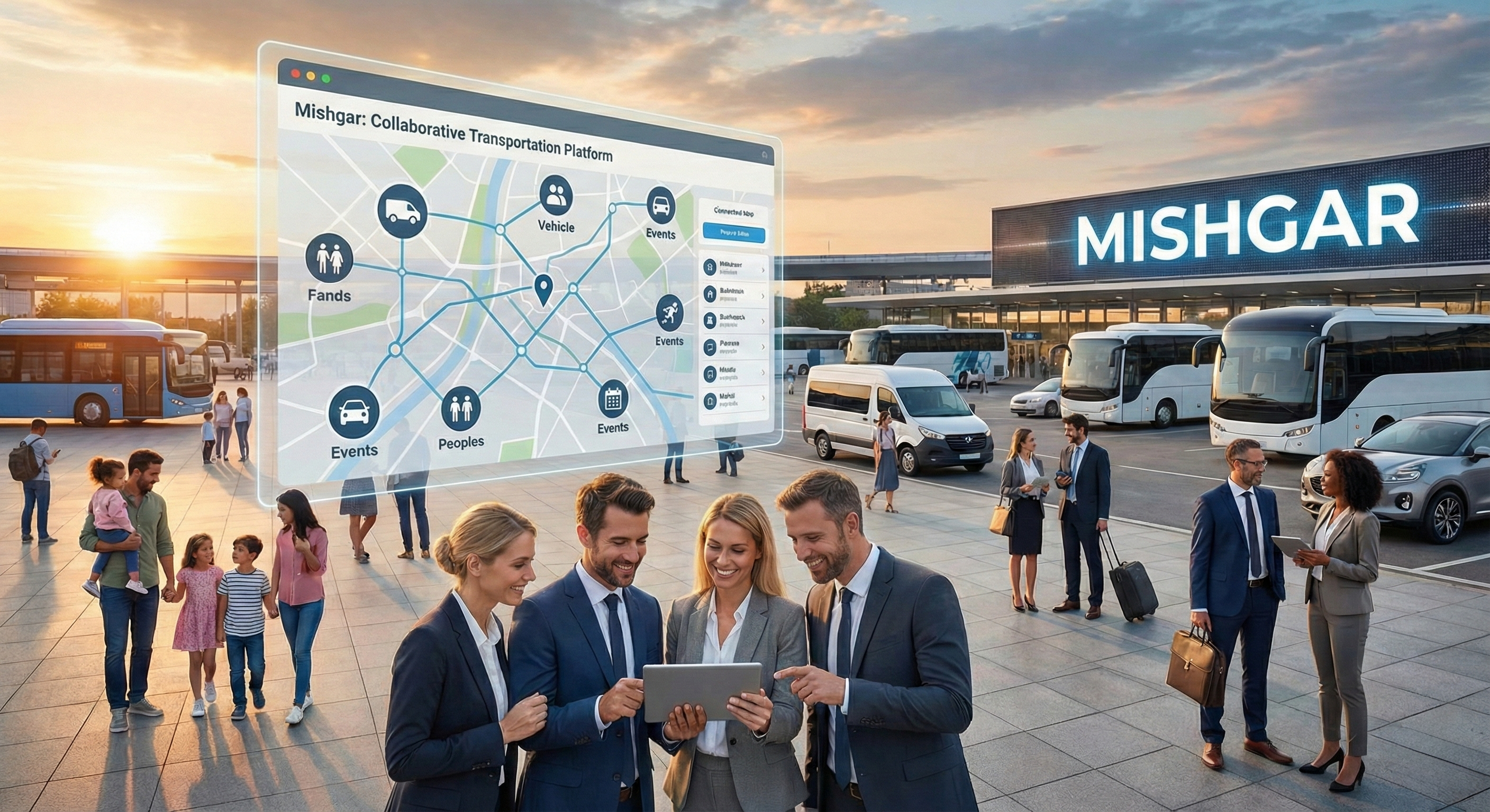 Executive using Mishgar collaborative transportation platform on tablet in car